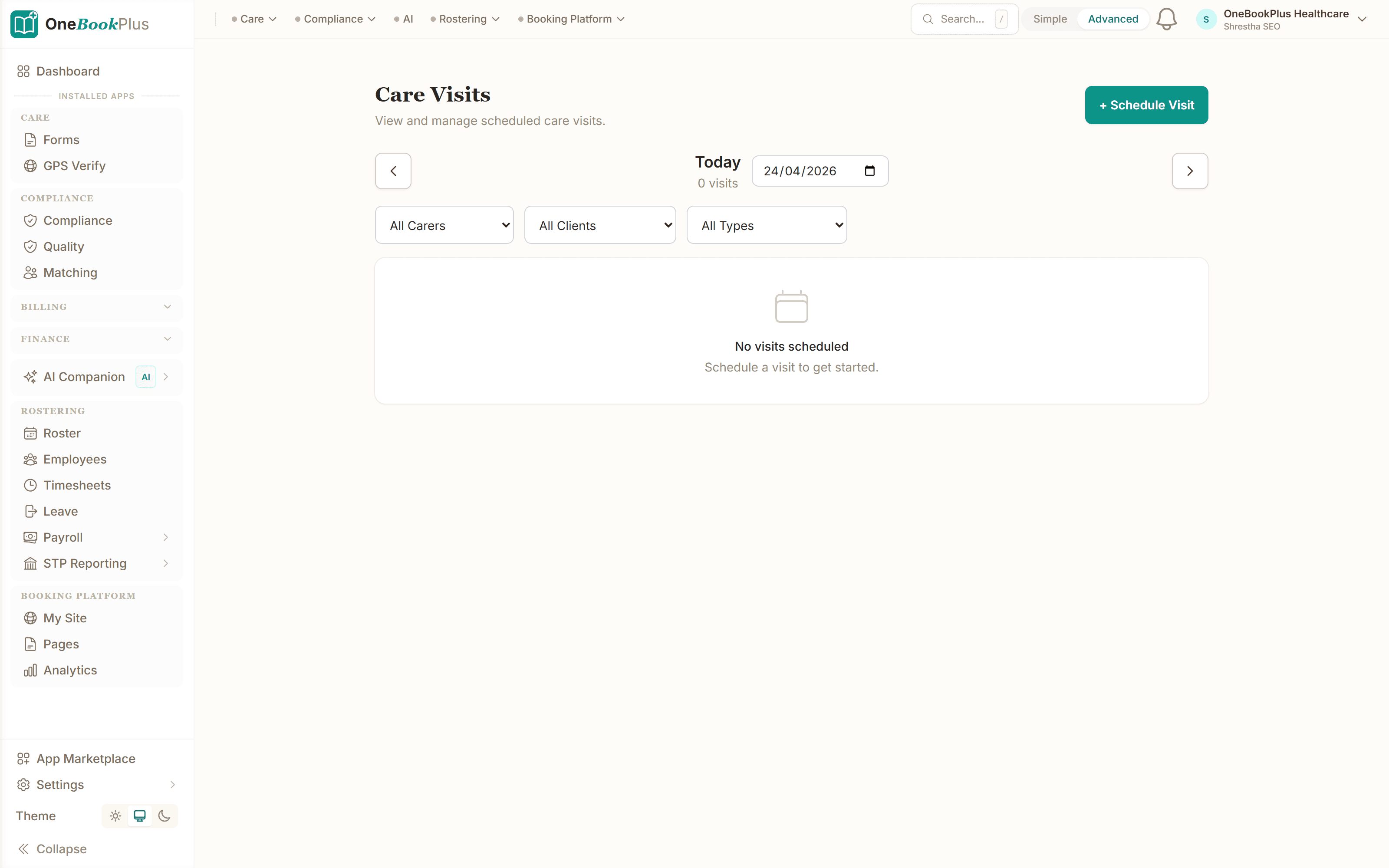 Visit schedule & notes